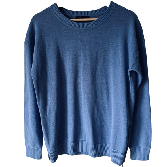 W By Worth Silk Cotton Sweater Sz M Crew Neck Side Zippers Classic Quiet Luxury - Picture 1 of 16